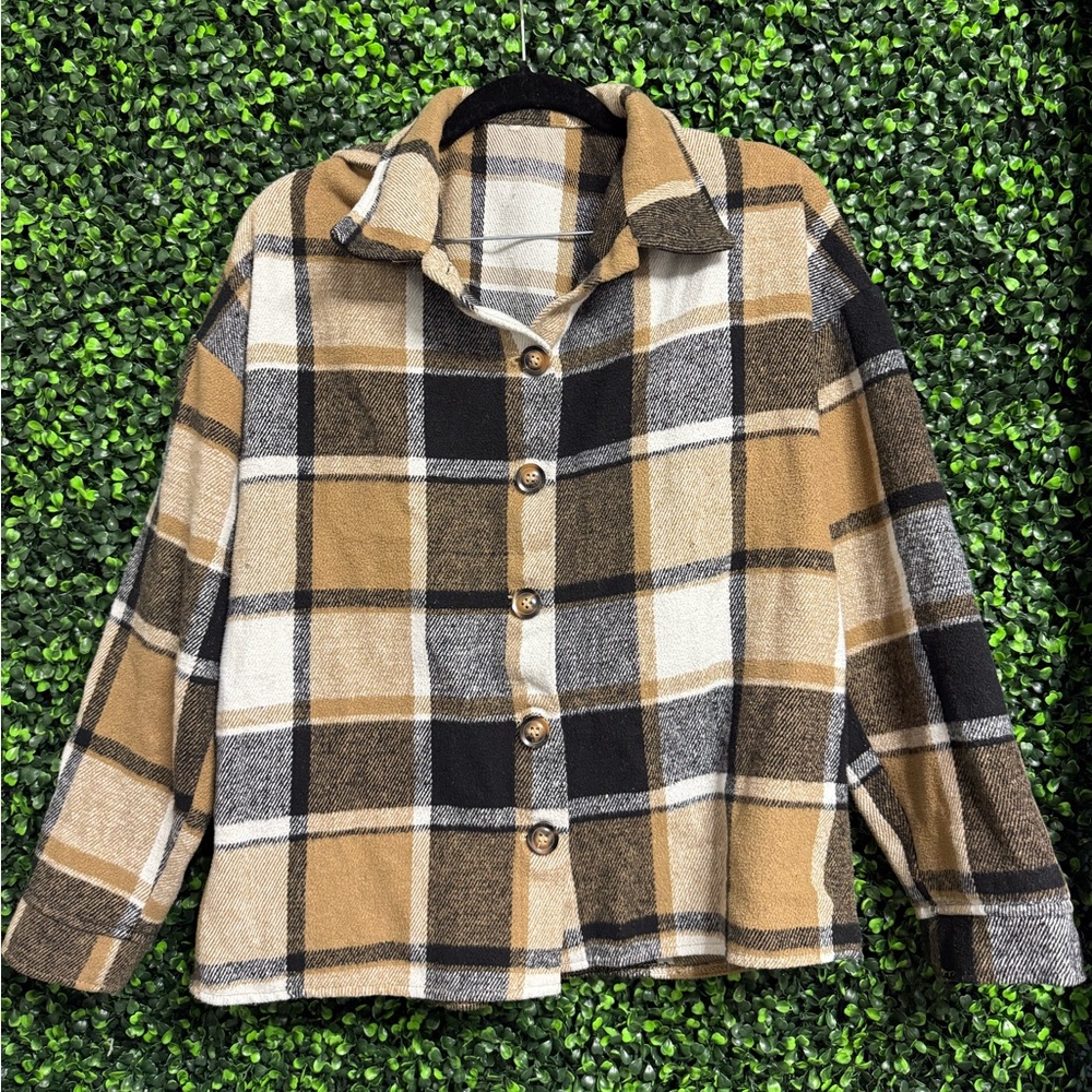 Flannel Shacket  - Brown, Black, and Cream